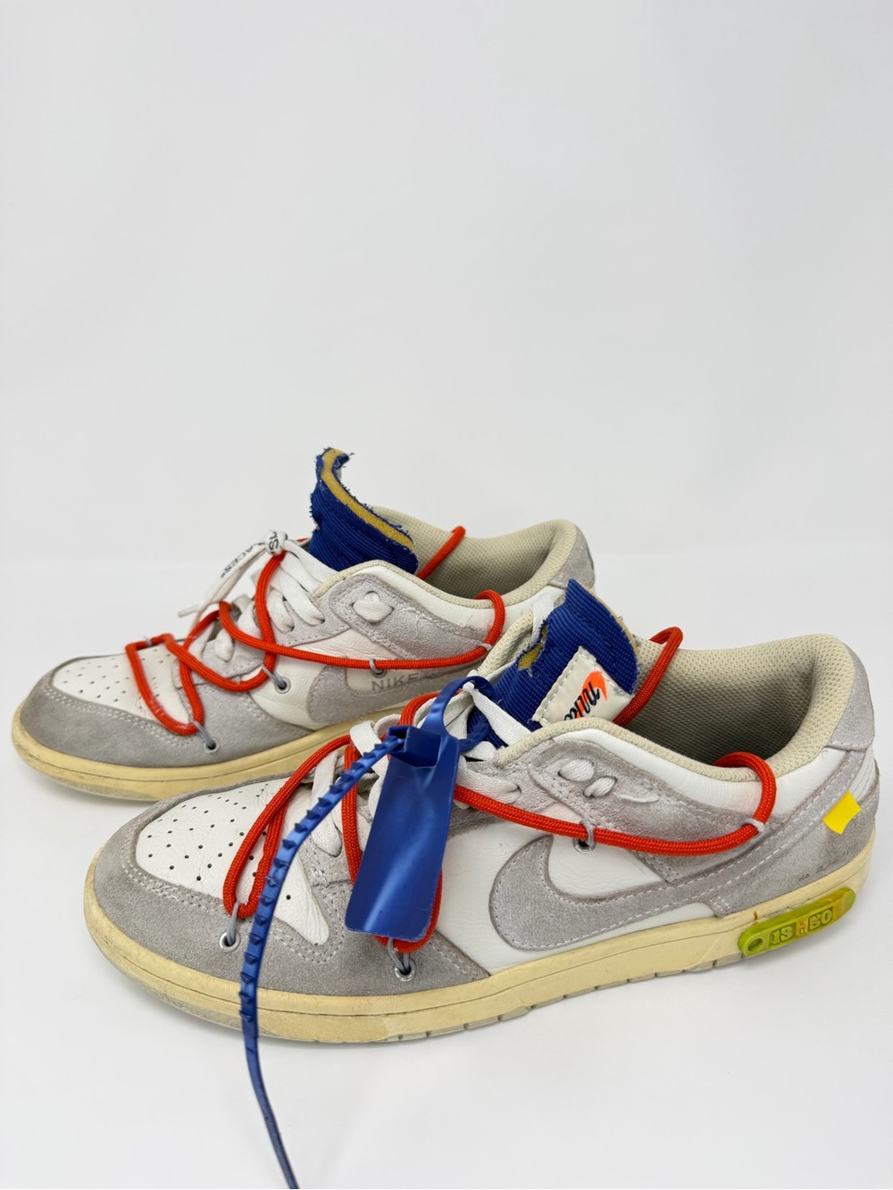 Nike Dunk Low Off-White Lot 13 of 50 Sail Grey Red DJ0950-106 Used Damaged